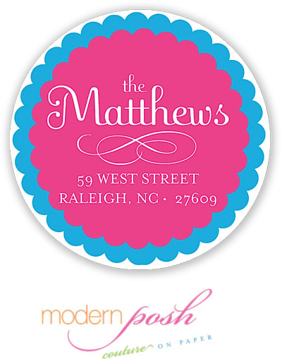 Modern Posh Return Address Labels - Blue Dot - Blue & Pink #1