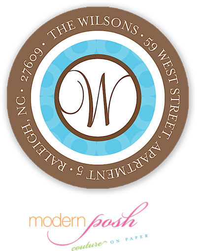 Modern Posh Return Address Labels - Blue Bubble - Blue & Brown #1