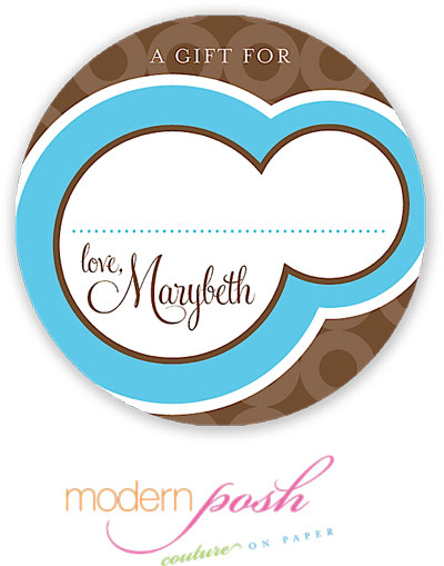 Modern Posh Gift Stickers - Blue Bubble - Blue & Brown #2