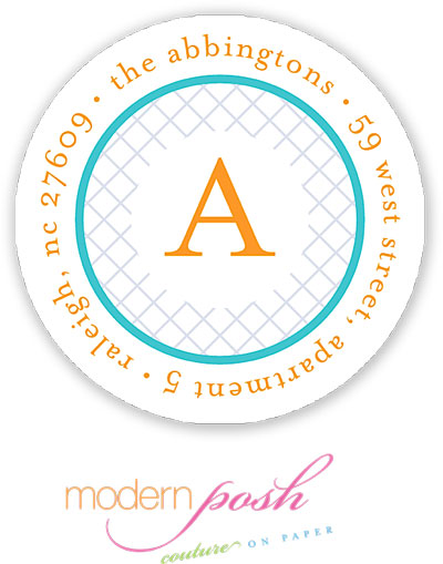 Modern Posh Return Address Labels - Diamond - Blue & Orange #1