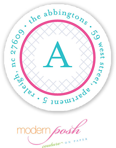 Modern Posh Return Address Labels - Diamond - Pink & Blue #1