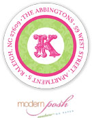 Modern Posh Return Address Labels - Green Damask - Green & Pink #1