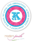 Modern Posh Return Address Labels - Pink Damask - Pink & Blue #1