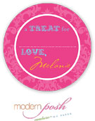 Modern Posh Gift Stickers - Pink Damask - Pink & Blue #2