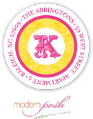 Modern Posh Return Address Labels - Yellow Damask - Yellow & Pink #2