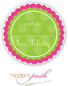 Modern Posh Gift Stickers - Pink Dot - Pink & Green #2