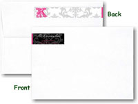 Modern Posh Return Address Labels - Black Damask - Black & Pink Skinny