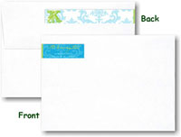 Modern Posh Return Address Labels - Blue Damask - Blue & Green Skinny