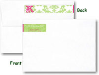 Modern Posh Return Address Labels - Green Damask - Green & Pink Skinny