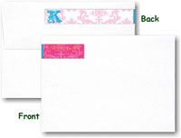 Modern Posh Return Address Labels - Pink Damask - Pink & Blue Skinny