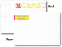 Modern Posh Return Address Labels - Yellow Damask - Yellow & Pink Skinny