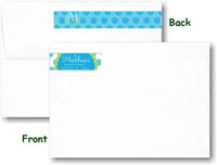 Modern Posh Return Address Labels - Green Dot - Green & Blue Skinny