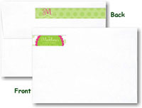 Modern Posh Return Address Labels - Pink Dot - Pink & Green Skinny