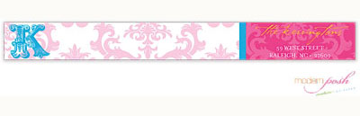 Modern Posh Return Address Labels - Pink Damask - Pink & Blue Skinny Modern Posh Return Address Labels - Pink Damask - Pink & Blue Skinny