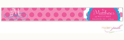 Modern Posh Return Address Labels - Blue Dot - Blue & Pink Skinny