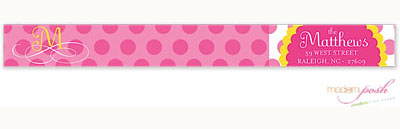 Modern Posh Return Address Labels - Yellow Dot - Yellow & Pink Skinny