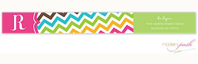 Modern Posh Return Address Labels - Chevron - Pink & Green Skinny