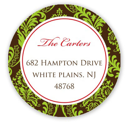 Prints Charming Holiday Address Labels - Green and Brown Damask