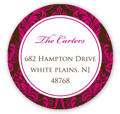 Prints Charming Holiday Address Labels - Fuchsia and Brown Damask