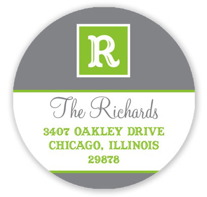 Prints Charming Holiday Address Labels - Classic Initial Lime Green and Gray Prints Charming Holiday Address Labels - Classic Initial Lime Green and Gray