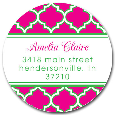 Prints Charming Address Labels - Hot Pink & Green Greek Pattern