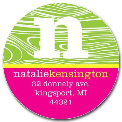 Prints Charming Address Labels - Green & Pink Faux Bois Initial