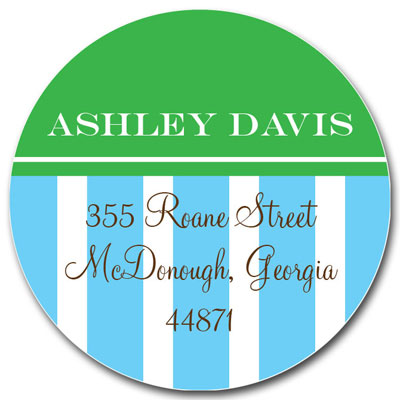 Prints Charming Address Labels - Green & Light Blue Classic Stripe