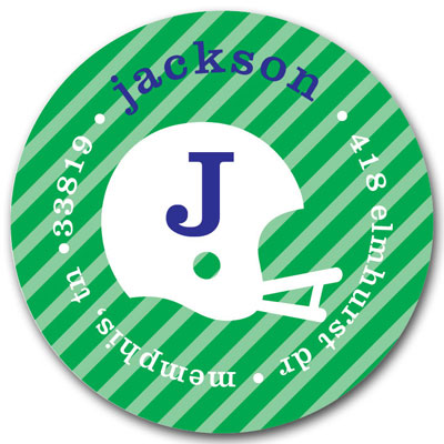 Prints Charming Address Labels - Green & Navy Football Helmut Custom