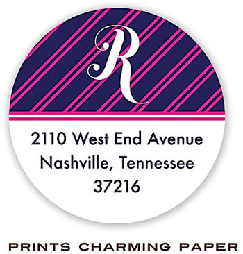 Prints Charming Address Labels - Navy and Hot Pink Diagonal Stripes