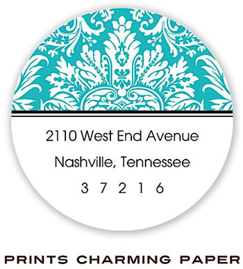 Prints Charming Address Labels - Turquoise Damask