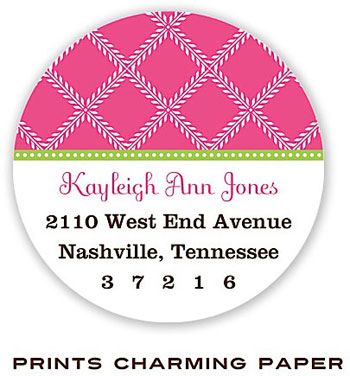 Prints Charming Address Labels - Leaf Lattice Hot Pink