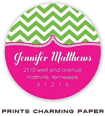 Prints Charming Address Labels - Green Chevron on Hot Pink
