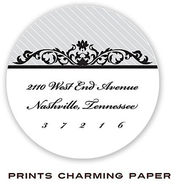 Prints Charming Address Labels - Black Fleurish on Grey Diagonal Stripes Prints Charming Address Labels - Black Fleurish on Grey Diagonal Stripes