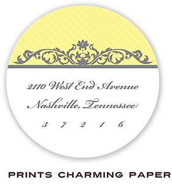 Prints Charming Address Labels - Grey Fleurish on Yellow Diagonal Stripes