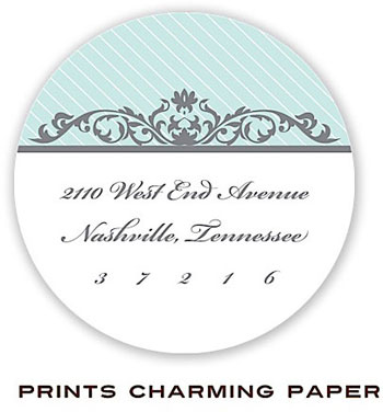 Prints Charming Address Labels - Grey Fleurish on Aqua Diagonal Stripes Prints Charming Address Labels - Grey Fleurish on Aqua Diagonal Stripes