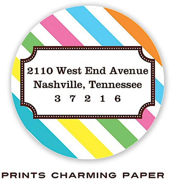 Prints Charming Address Labels - Brown Frame on Multi-Color Diagonal Stripes