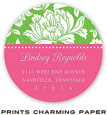 Prints Charming Address Labels - White Floral on Green & Hot Pink