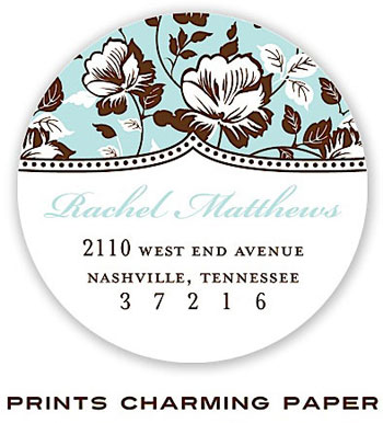 Prints Charming Address Labels - Brown Floral on Aqua Prints Charming Address Labels - Brown Floral on Aqua