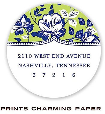 Prints Charming Address Labels - Blue Floral on Green