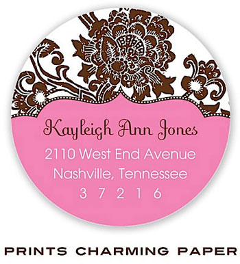 Prints Charming Address Labels - White Floral Pattern on Brown and Pink