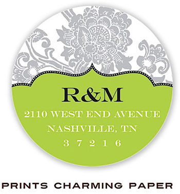 Prints Charming Address Labels - Grey Floral Pattern on White and Green