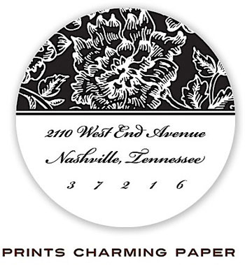 Prints Charming Address Labels - Black Floral Damask Prints Charming Address Labels - Black Floral Damask