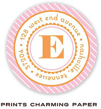 Prints Charming Address Labels - Scalloped Border on Pink Diagonal Stripes