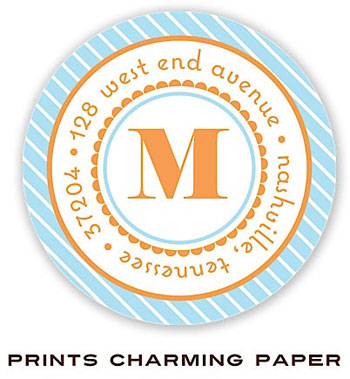 Prints Charming Address Labels - Scalloped Border on Blue Diagonal Stripes