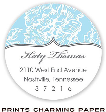 Prints Charming Address Labels - Blue Floral Damask on White