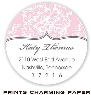 Prints Charming Address Labels - Pink Floral Damask on White Prints Charming Address Labels - Pink Floral Damask on White