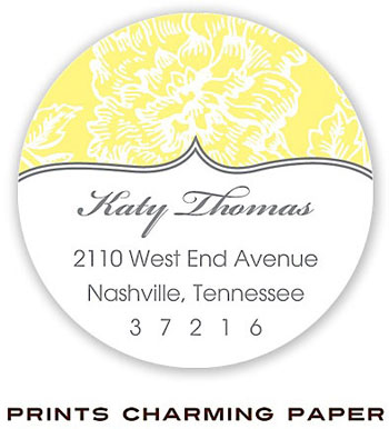 Prints Charming Address Labels - Yellow Floral Damask on White Prints Charming Address Labels - Yellow Floral Damask on White