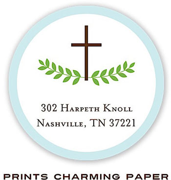 Prints Charming Address Labels - Cross and Foliage with Aqua Border Prints Charming Address Labels - Cross and Foliage with Aqua Border