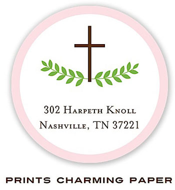 Prints Charming Address Labels - Cross and Foliage with Pink Border