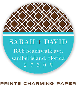 Prints Charming Address Labels - Turquoise And Brown Lattice